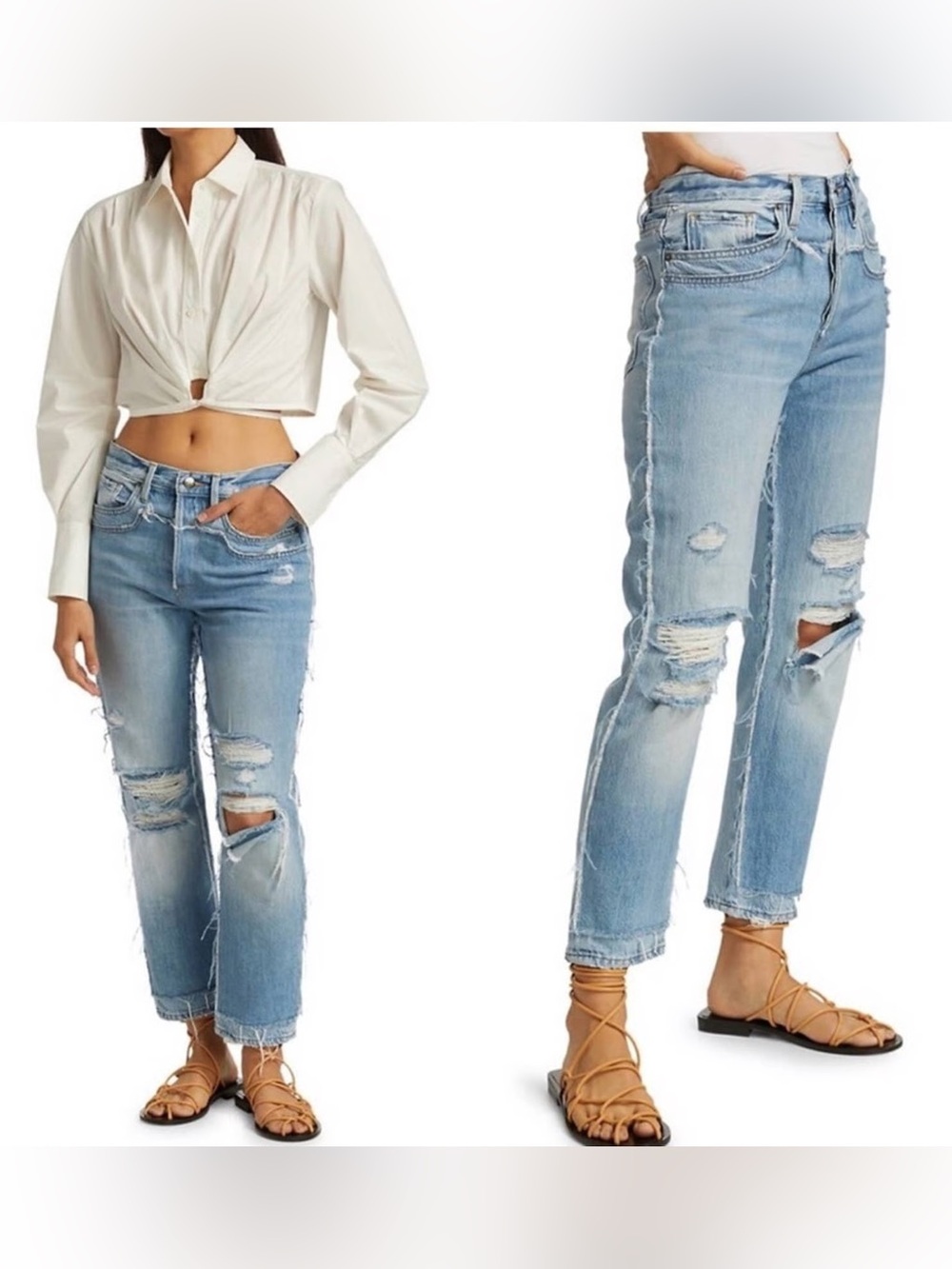 FRAME Layered-Look Distressed Straight-Leg Jeans